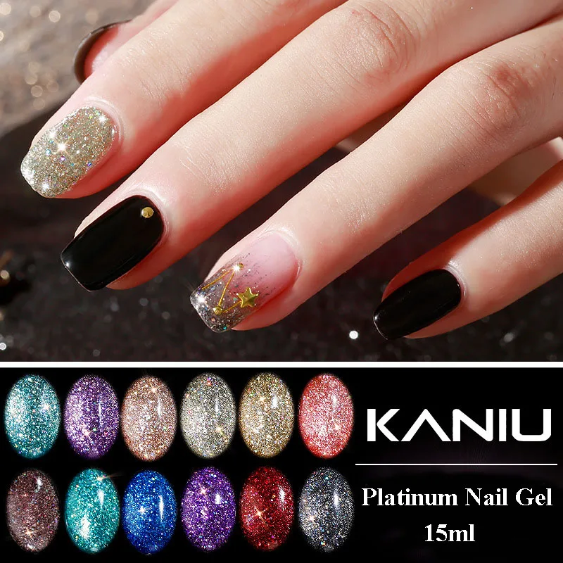 

KANIU 12ml Super Shining Diamond Platinum UV Gel Polish Beautiful 12 Colors Glitter Nail Gel Varnish Soak Off Nail Gel Lacquer