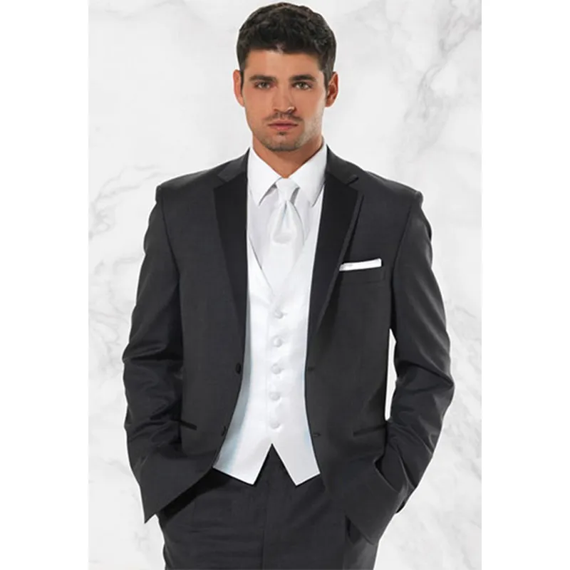 512 Custom Made Slim Fit Grey Best Man Groomsman Men's Wedding Suits 3 Piece Prom Suits Groom Tuxedos(Jacket+Pants+Vest) G512