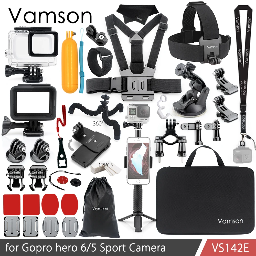 Vamson for Gopro Hero 7 6 5 Accessories Kit Waterproof Housing Case Frame Floaty Bobber Monopod for Go pro Hero 6 5 Camera VS142