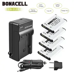 Bonacell 4 шт. EN EL19 EN-EL19 литий-ионных аккумуляторов с Зарядное устройство для цифровой камеры Nikon Coolpix S33 S32 S3600 S3700 S4300 S5200 S6800 S4150 S4200