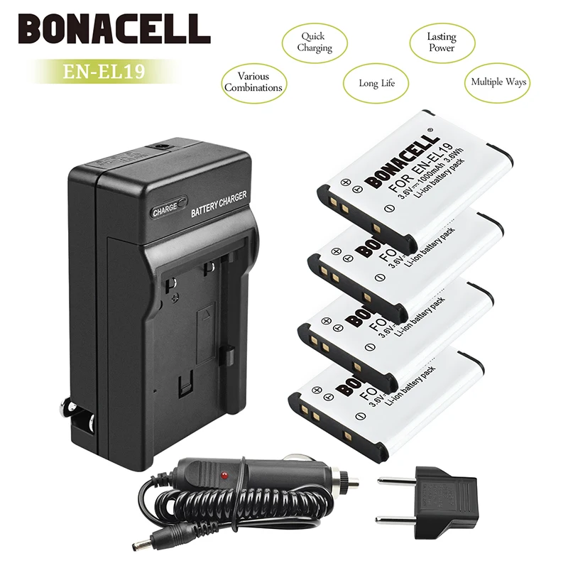

bonacell 3.6V EN EL19 EN-EL19 Li-ion Batteries with Charger for Nikon Coolpix S33 S32 S3600 S3700 S4300 S5200 S6800 S4150 S420