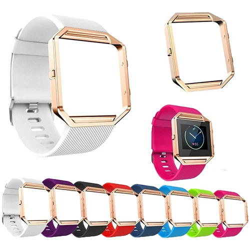 Soft Silicone Watch Band Replace Sport Strap with Rose Gold Frame for Fitbit Blaze