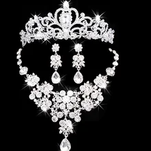 Bridal Wedding Jewelry Necklace Earrings Headdress Bridal Jewelry Sets Top Quality Wedding Plated Rhinestone Dress Accessories