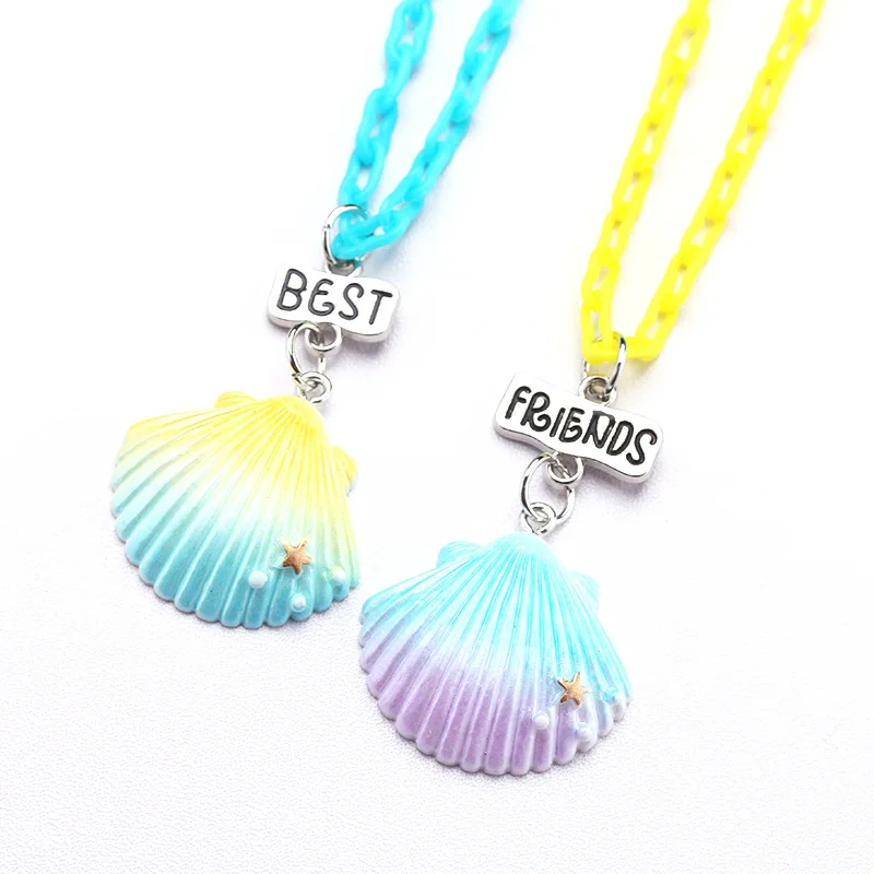 

Fashion 1set(2pcs) Seashells Pendant Best Friends Necklace BFF Chain Kids Necklace Children Girl Jewelry Gift