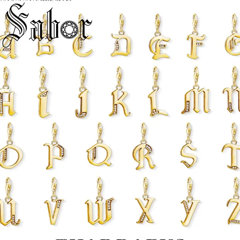 

Aliphabet Letters Vintage Charm For Women Men Vintage 925 Silver Golden Gift Jewelry Fit Bracelet Necklace Phone Chain thomas