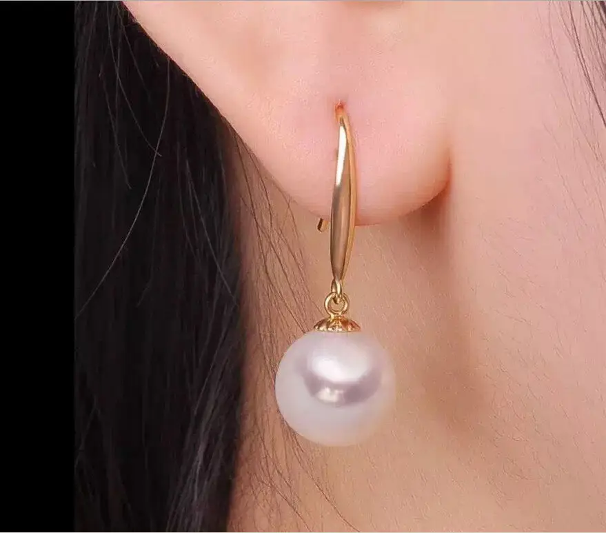 hot NEW 10-11MM AAA PERFECT SOUTH SEA WHITE PEARL EARRINGS 14 SOLID GOLD t