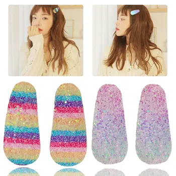 

1 pair Colorful Rainbow Glitter Hair ribbon for Girls Triangle Pliers With Paper Party Gift Hairgrips Kids Hair Accessories