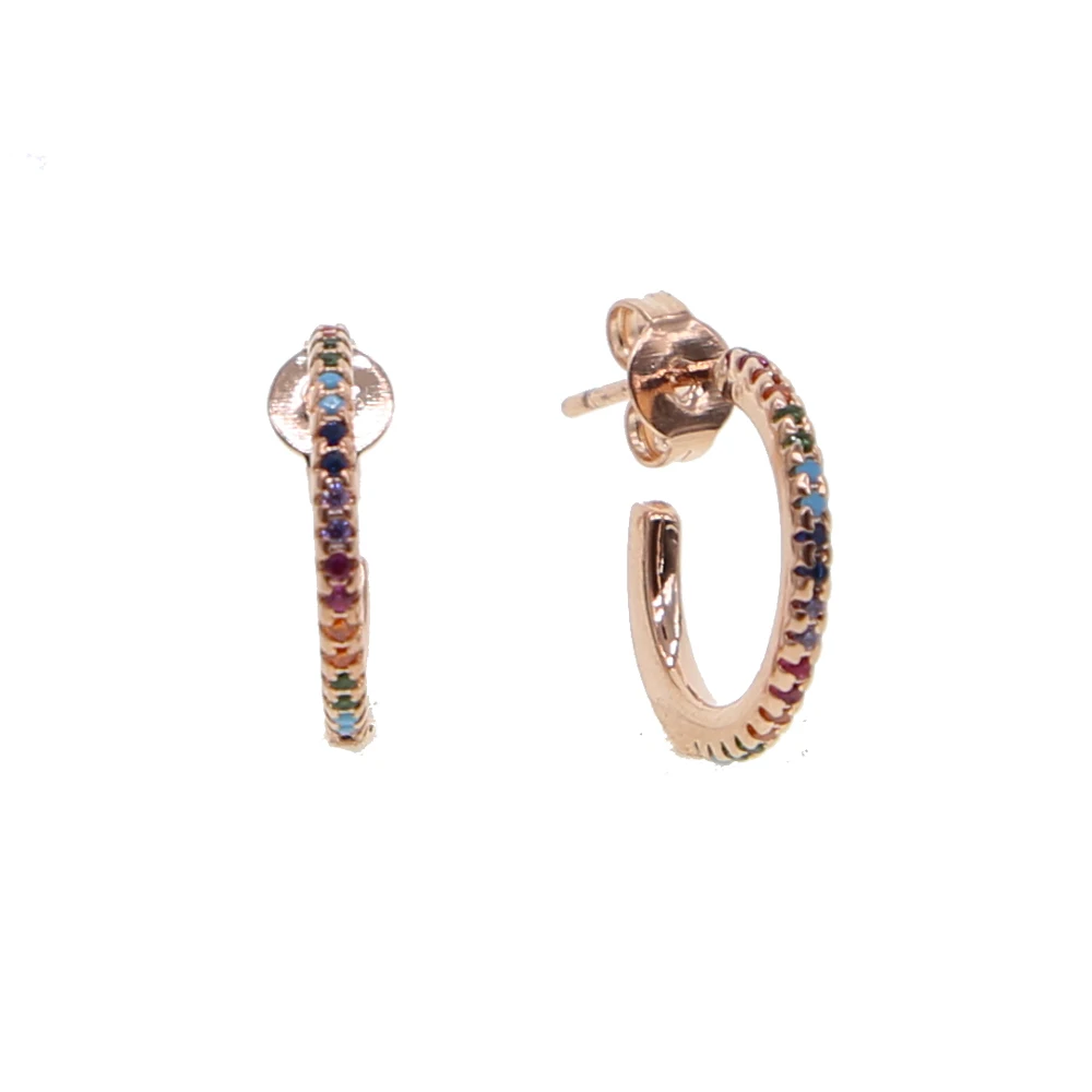 New-Stud-micro-pave-cz-circle-Earrings-With-Blue-Red-Stone-mix-Rainbow-CZ-Rose-gold (2)