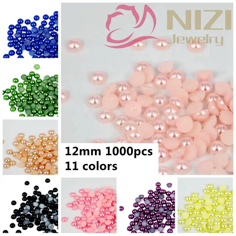

Half Round Pearls 1000pcs 12mm Colors #25-#35 Glue On Crafts ABS Resin Beads 3D Rhinestones For Nails Art Tips DIY Decorations