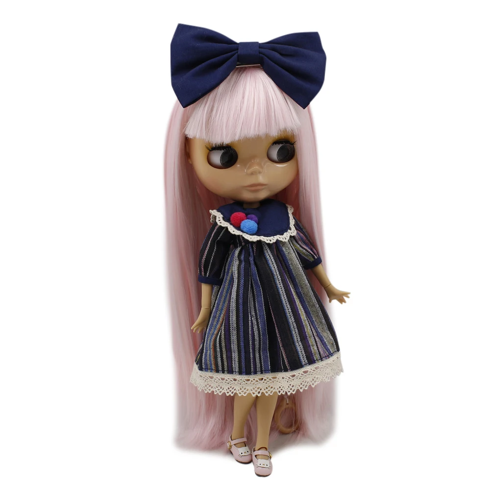 Ледяной DBS Blyth кукольные 1/6 BJD розовый светло прямые волосы с челкой загорелая кожа