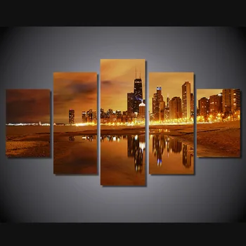 

2017 5 Pcs Picture Canvas High Quality Chicago Late Evening Painting Children'S Room Prints Painting Home Decor