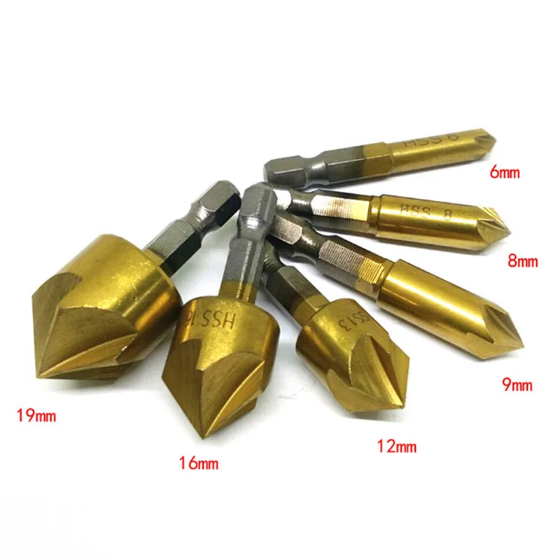 6Pcs-hexagonal-handle-titanium-five-blade-chamfering-knife-hole-Chamfer-Countersink-Chamferring-Tool-For-Woodworking