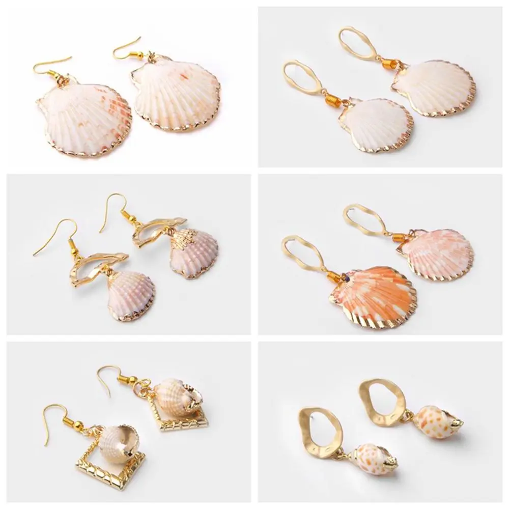 

Summer Minimalist Sea Shell Pendant Drop Earrings Women Gold Scallop Cowrie Shell Earrings Bohemian Jewelry Making for Girl