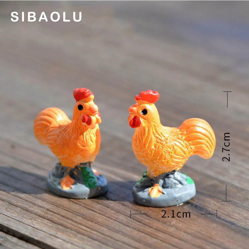 

2pcs Orange Cock Miniature Figurine Chicken Cartoon rooster Animal Home Decor Decoration Cake mini fairy garden ornament toy