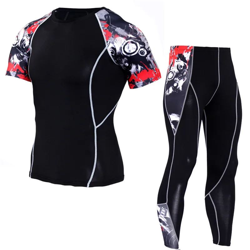 Компрессионные 3D спортивные футболки мужские быстросохнущие колготки, спортивный костюм, Мужская одежда для бега с круглым вырезом, рубашка с коротким рукавом, брюки