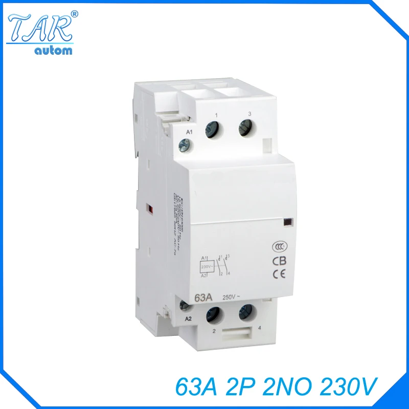 

Free shipping high quality 63A AC 220v 230v 50/60Hz 63A 2NO 2P 2-pole household mini DIN Rail modular AC contactor