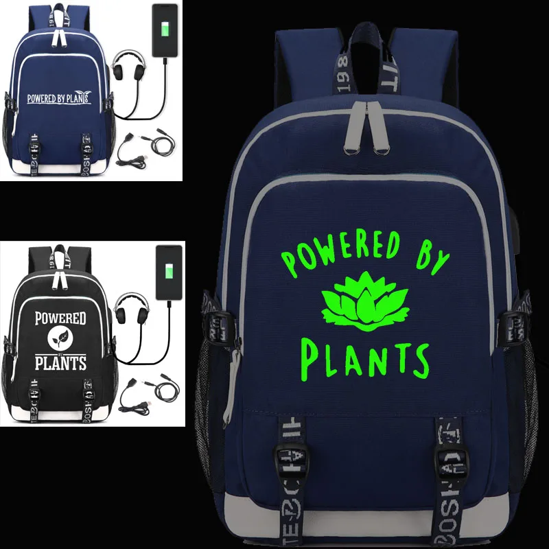 

HONHUIQIXIN Vegetarian Vegan POWERED BY PLANTS Backpack with USB Charging Port and Lock &Headphone interface