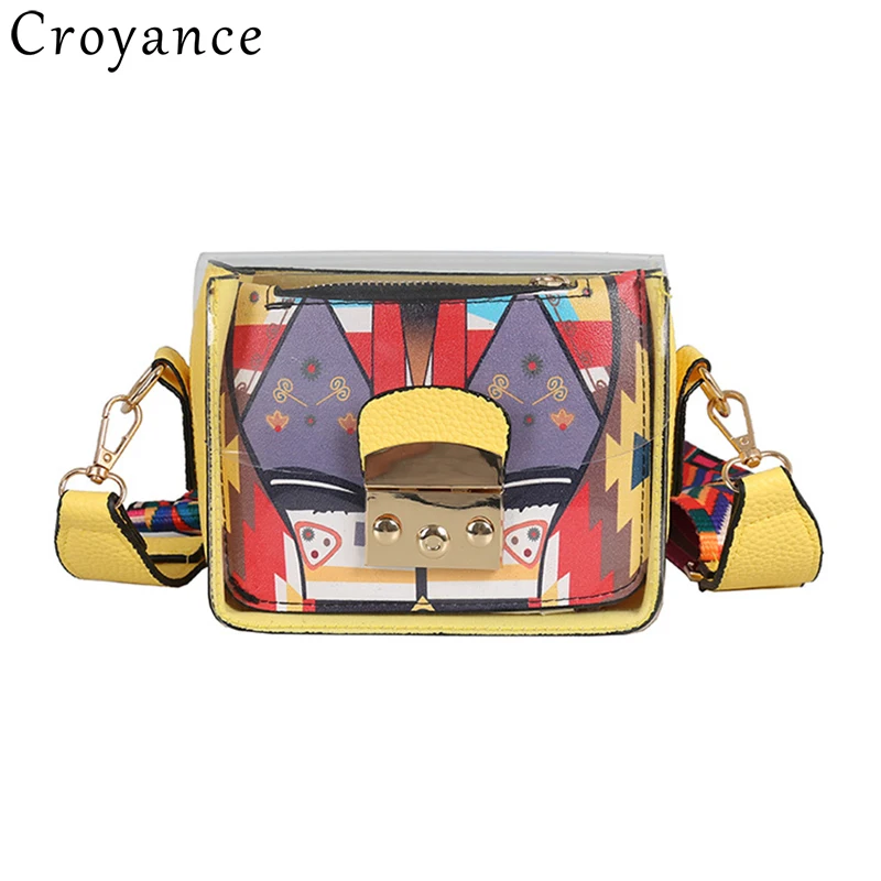 

Croyance Fashion Shoulder Bags Transparent PVC Summer Beach Handbag Printed Messenger Bag Set Casual Tote