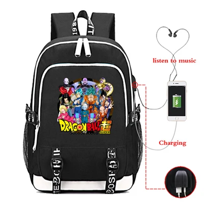 Студенческие мальчики и девочки мода аниме Dragon Ball напечатаны USB рюкзак с зарядным устройством Кампус сумка для ноутбука повседневные холщовые рюкзаки