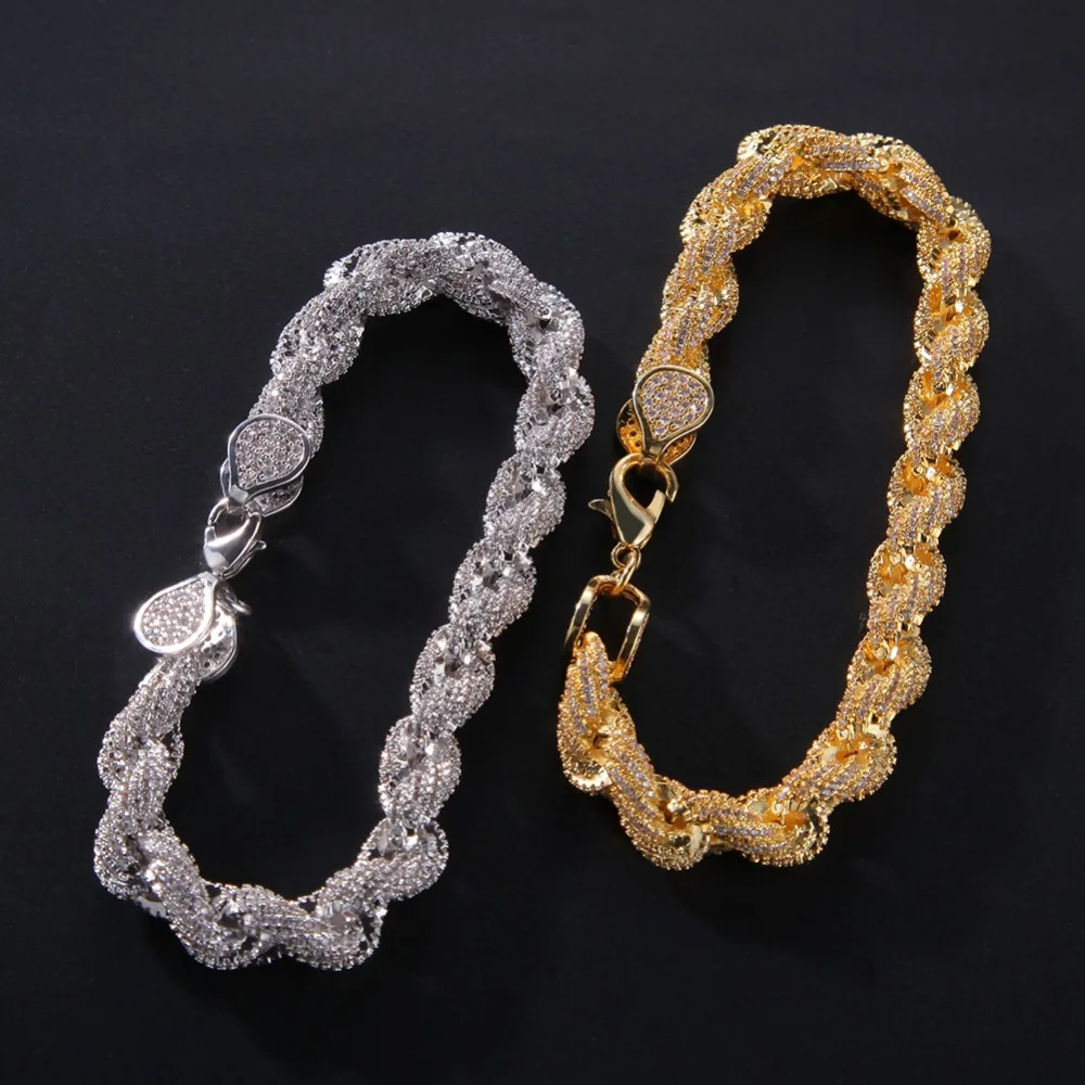 Tanie 8mm Cubic cyrkon sznur Link naszyjnik złoty posrebrzane luksusowe miedzi mikro betonowa CZ łańcuch kubański 8 cal