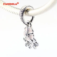Подходит для Pandora шармы браслеты Очаровательные цветы бусины с эмалями и прозрачными CZ стерлингового серебра 925 ювелирные изделия