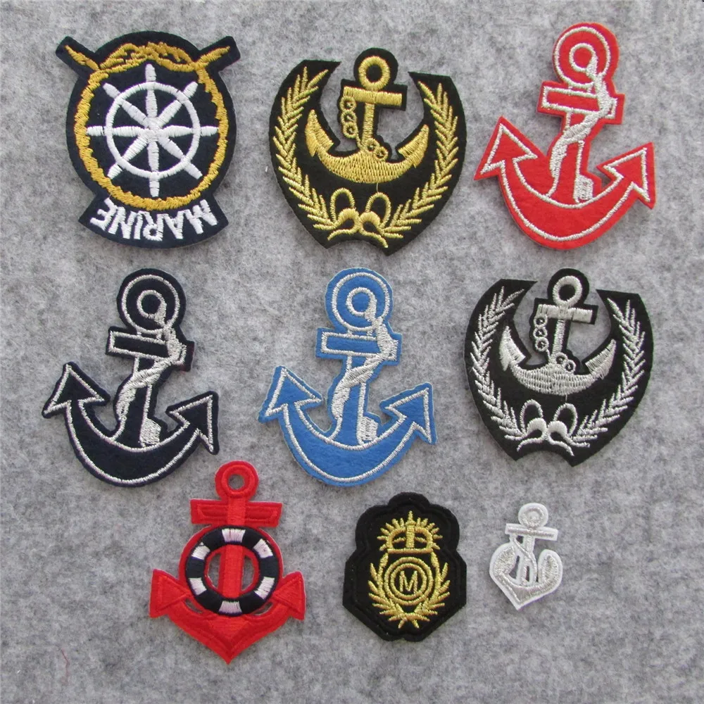

different style select boat anchor hot melt adhesive applique embroidery patch DIY clothing accessory patches stripes 1pcs sell