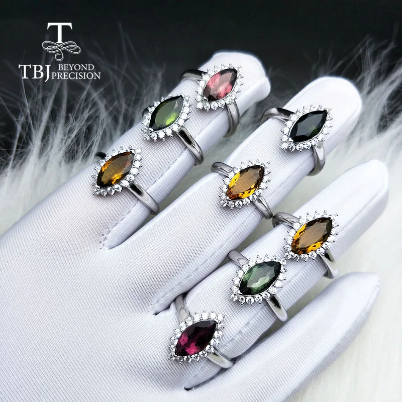 TBJ, натуральный множественный турмалиновый 1.25ct драгоценный камень кольцо 925 стерлингового серебра ювелирные украшения для женщин хороший подарок Специальная цена