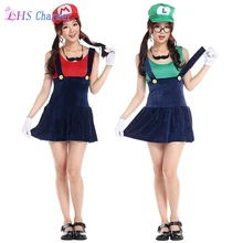 1X Super Mario Traje de la Historieta de las mujeres Cosplay Sexy Fantasia Fontanero Rojo Verde Traje de Mario Bros Super Mario Bros Disfraces Adultos