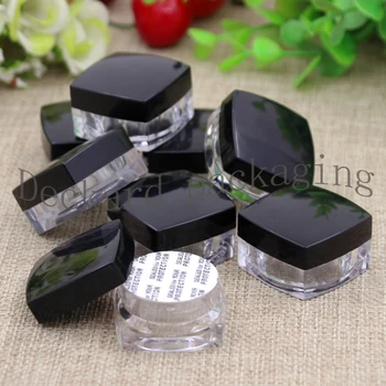 

100pcs 3g 5g empty square small plastic display pot clear cosmetic cream jar balm container Mini sample container packaging