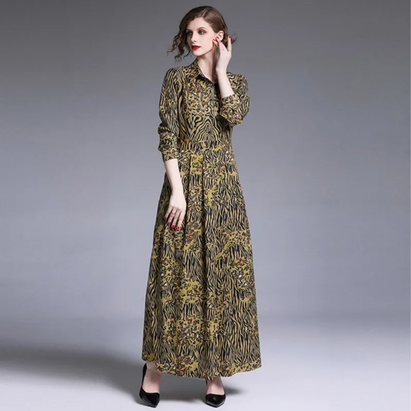 

New 2019 Spring Women Leopard print Dress Elegant Work Business Casual Party Long Dresses Vestidos Dropshipping