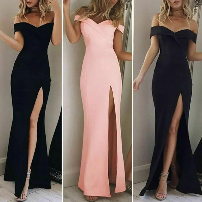 

2019 New Sexy Evening Party Long Dress Women Off Shoulder Elegant Summer Holiday Beach Sexuality Dress Vestidos
