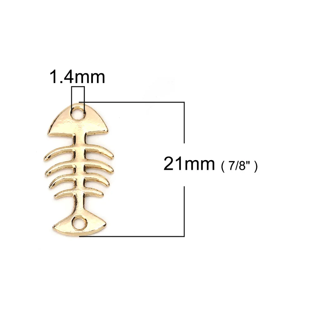 DoreenBeads цинковый сплав соединители рыбья кость Золото Серебро Цвет ювелирные аксессуары 21 мм(7/") x 11 мм(3/8"), 20 шт