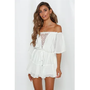 

Women Sexy Boho Off Shoulder Jumpsuit Solid Playsuit Romper Ladies Summer Casual Loose Beach Mini Bodysuits 2019
