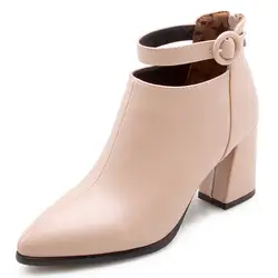 2019 женские ботинки больших размеров, модные ботинки из искусственной кожи, женские ботильоны с пряжкой на каблуке 7,5 см, цвета красного