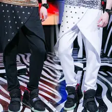 Этап мужчины заклепки Штаны штаны-шаровары мужчин ноги брюки певица Танцы рок Модные мужские панталоны улица звезда стиля черный белый