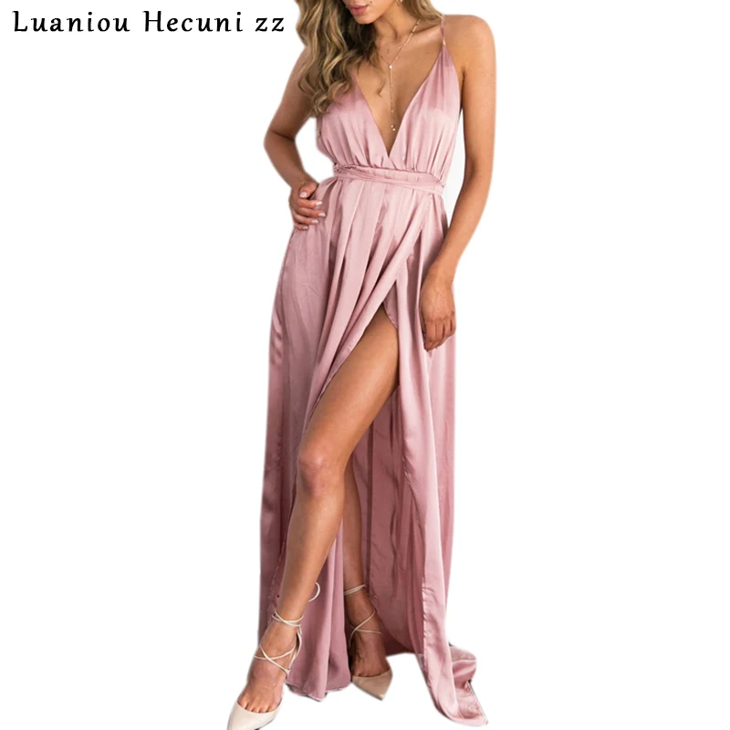 Chu Ni Elegant Backless Satin Long Dress Women