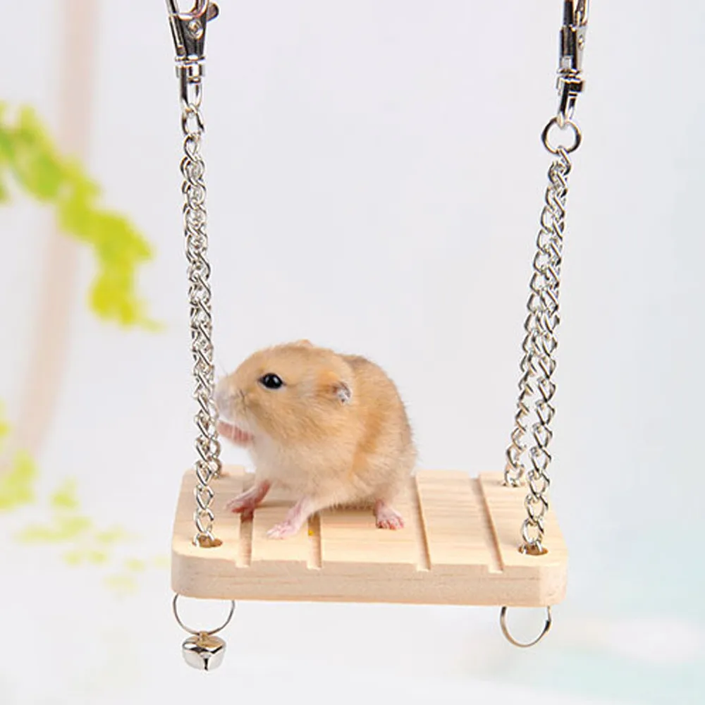 

1 Pc Funny Hamsters Rabbits Rats Parrots Wooden Hanging Hammock Small Bell Swing With Chain Toys Pets Cage Accessories
