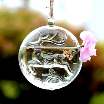 

O.RoseLif 1x Hanging Round Glass Air Plant Drop Round Crystal Flower Vase Hydroponic Home Decor Exquisite Wedding Decoration