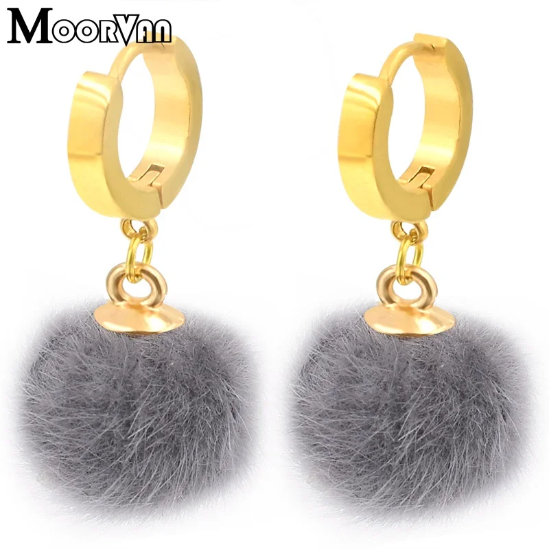 

Moorvan 5colors,Pendientes De Bola De Pelo,Cute Drop Pom Pom Ball Earrings for Womens Fashion Stainless Steel Christmas Earrings