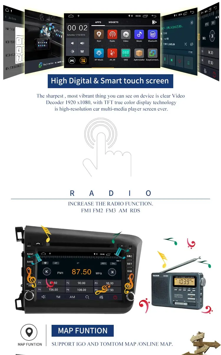 Clearance LJHANG 8 inch Android 8.1 Car DVD Player 2 Din For Honda Civic 2012-2015 2016 GPS Navigation Radio WIFI Multimedia Stereo Audio 4