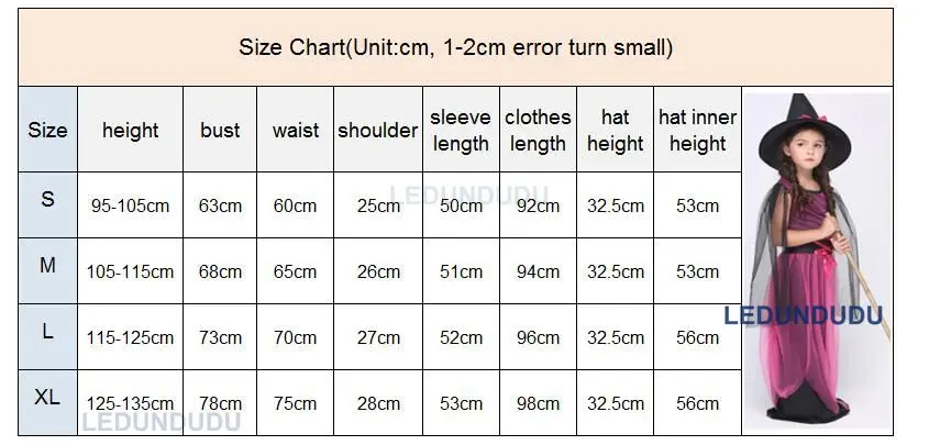 Children Halloween Fancy Party Suit Girls Magic Witch Dress Kids Rose Witch Cosplay Costume with Hat  (18)