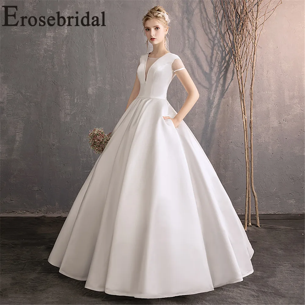 

Erosebridal New Arrival Vintage Evening Dress 2019 White Evening Gowns Short Sleeves Formal Party Dress Long Vestido Ball Gown