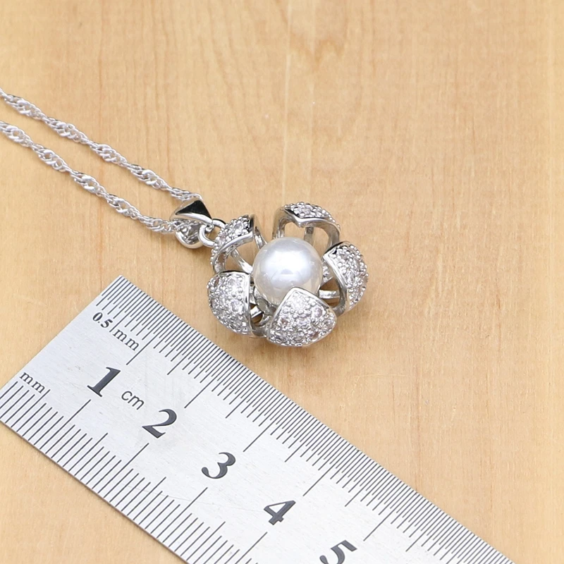 Kaufen Blume Geformt 925 Silber Schmuck Sets Süßwasser Perlen Mit Zirkon Perlen Frauen Schmuck Set Hochzeit   Verlobung Schmuck