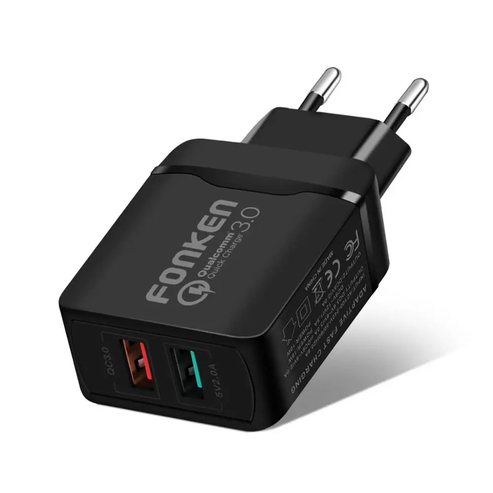 FONKEN 2 порта USB зарядное устройство Быстрая зарядка 3,0 USB адаптер 28 Вт QC3.0 QC2.0 портативное дорожное двойное USB быстрое зарядное устройство для телефона планшета - Тип штекера: Black QC3.0 Charger