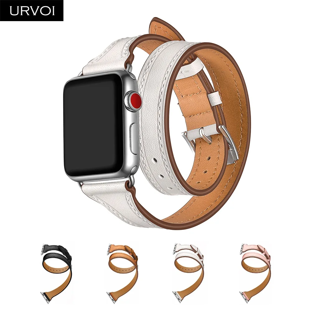 

URVOI Double Tour for Apple Watch band series 4 3 2 1 luxury strap for iWatch soft genuine leather loop wrist 38/40 42/44mm