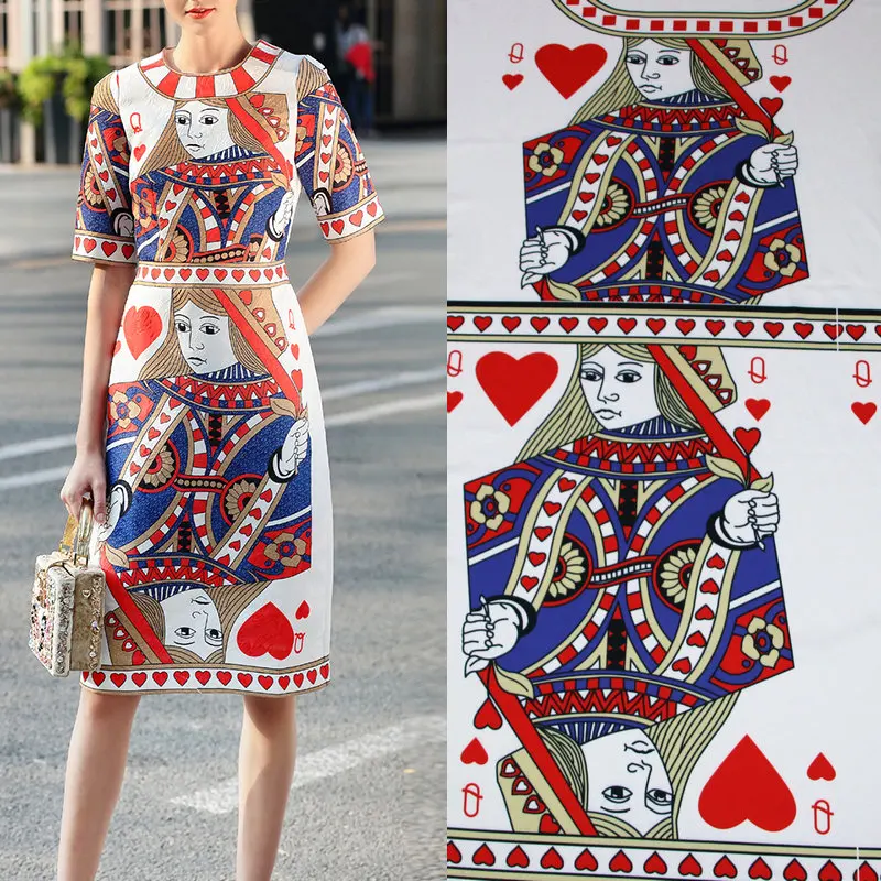 

1 piece 115cm length Q poker printed thick satin fabric DIY clothing,polyester charmeuse fabric tissu au metre for women dress