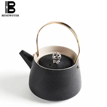 

180ml Creative Japanese Black Pottery Teapot Ceramic Rope Lift Tea Pot Kung Fu Tea Set for Puer Black Tea Coffee Water Drinkware