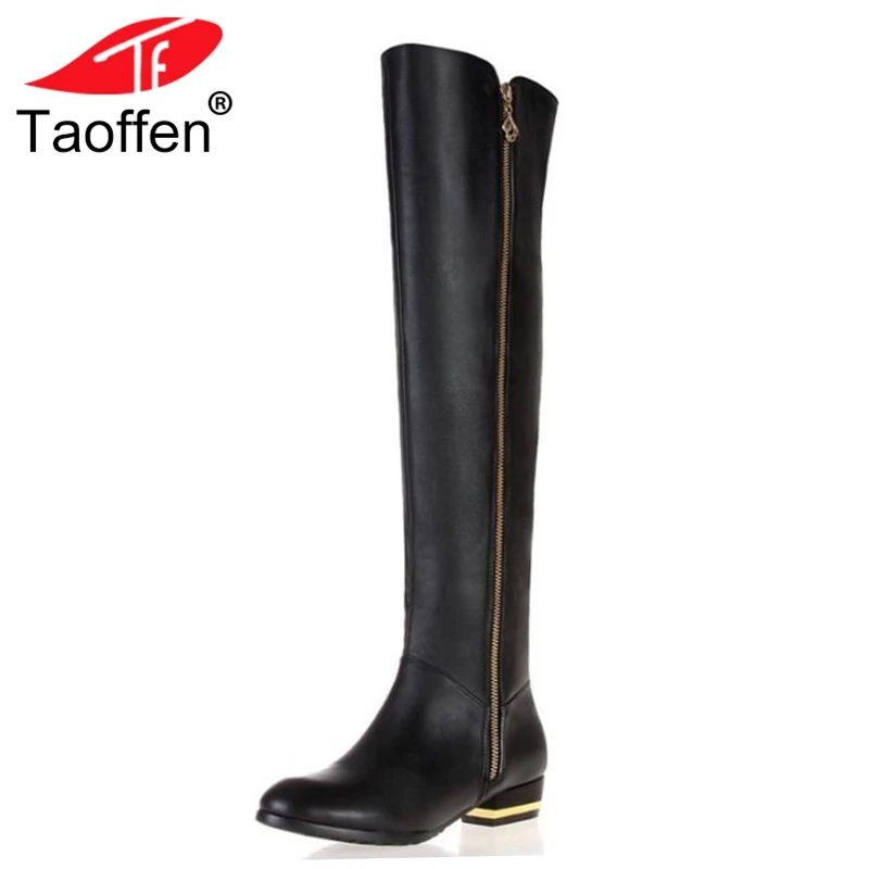 

TAOFFEN Size 30-45 Women Real Genuine Leather Flat Over Knee Boots Fashion Long Boot Winter Botas Feminina Footwear Shoes R1537