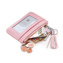 Однотонный Кошелек для монет на молнии, Дамский клатч из искусственной кожи с кисточками и металлическим кольцом, женские кошельки для ключей, тонкая сумка для ключей, держатель для карт, мини-сумочка