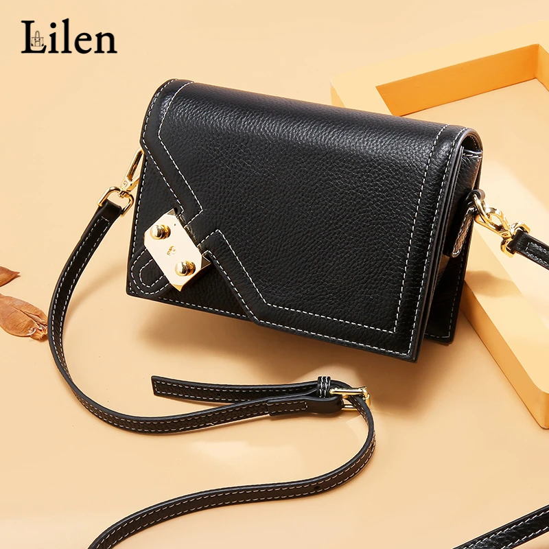 

LILEN Leather Women Bags 2019 New Design Brand Litchi Mini Lock Bag Small Flap Crossbody Bags for Women Messenger Bags